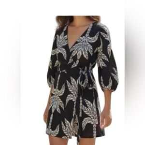 NWT H&M Linen Cotton Palm Print Mini Dress